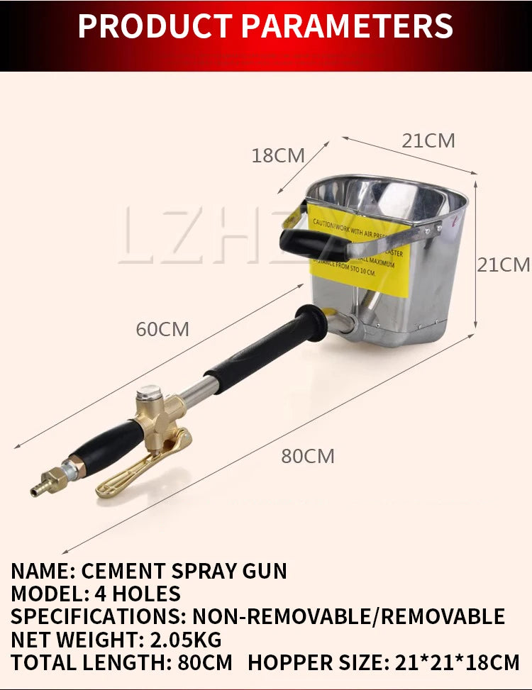 4‑Jet Cement Mortar Sprayer Gun with 4L Hopper for Walls & Ceilings