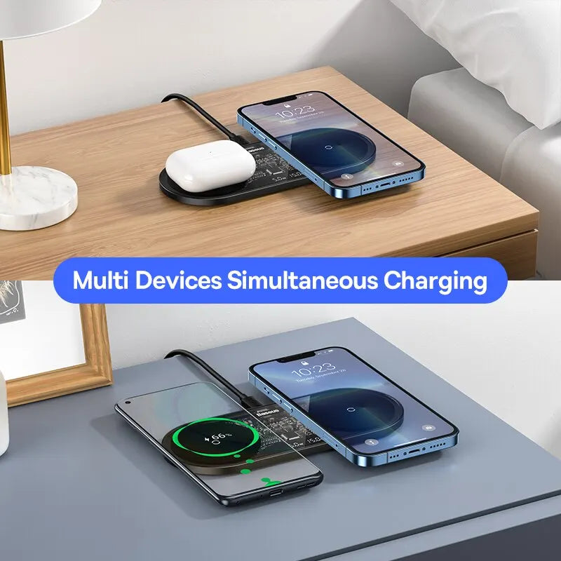 Duálny bezdrôtový nabíjač s LED displejom pre iPhone, Samsung a AirPods