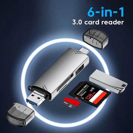 6 v 1 večfunkcijski bralnik kartic USB 3.0 U Disk Tip C/Micro Usb/Tf/Sd Flash Drive Adapter za branje pomnilniških kartic Dodatki za telefon