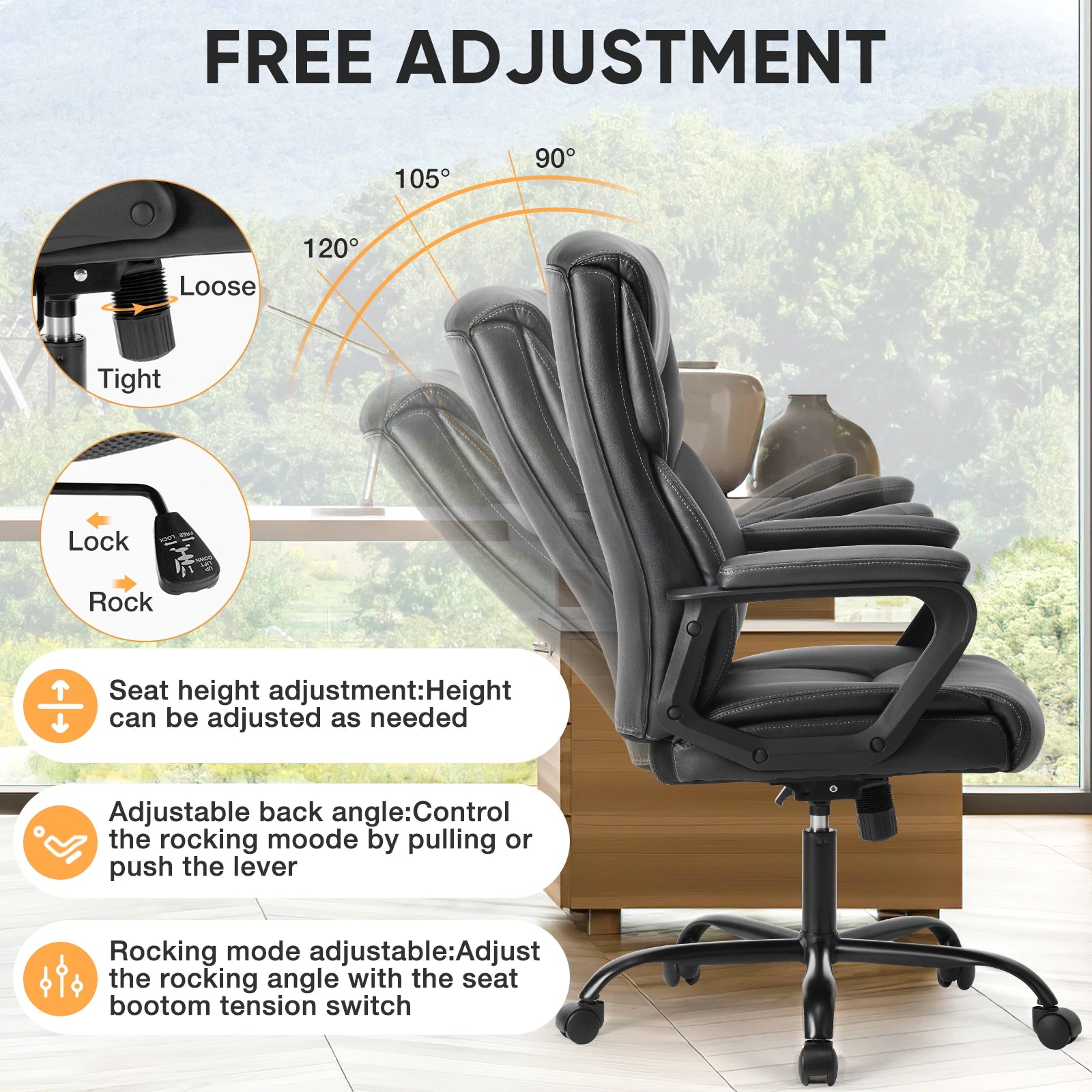 Ergonomic PU Leather Gaming Office Chair with Lumbar Support