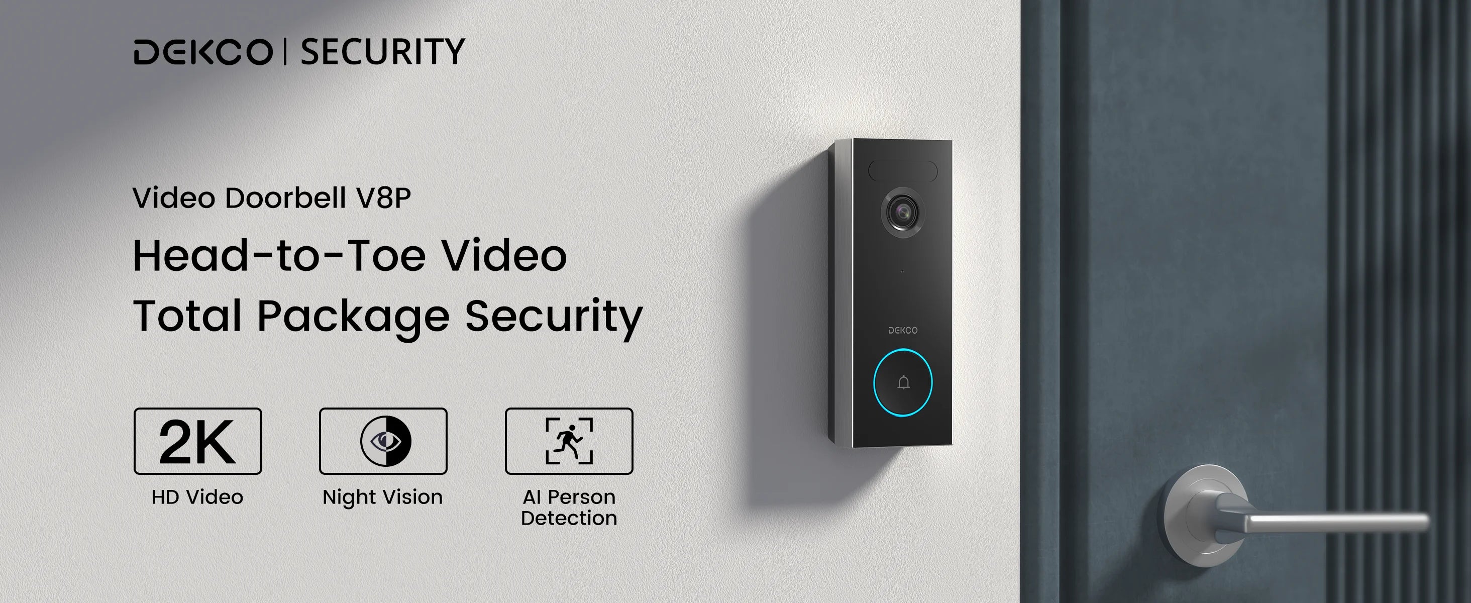 DEKCO 3MP WiFi Video Doorbell with 2-Way Audio and AI Detection