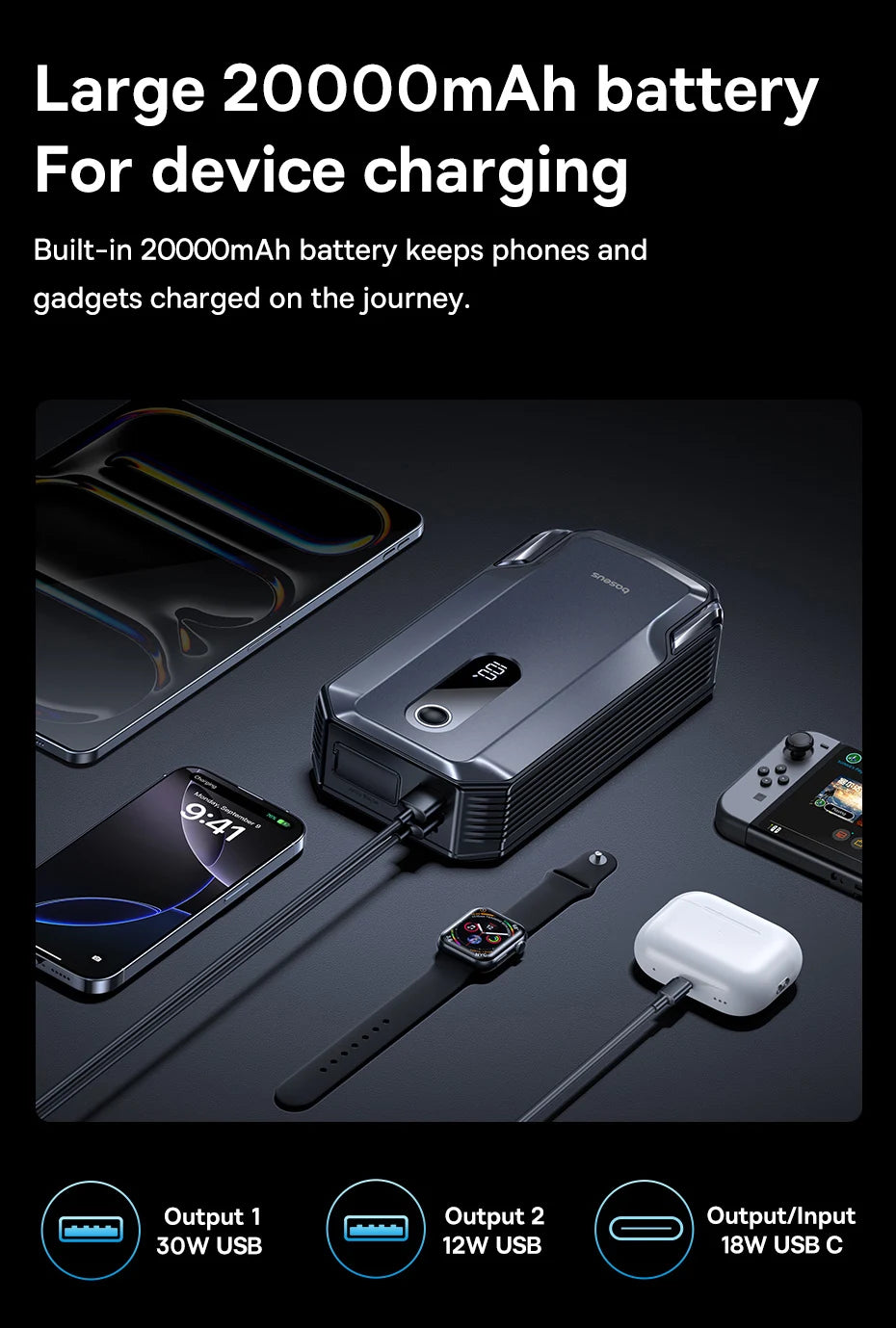 Pornitor auto portabil 20000mAh 8000A, amplificator de baterie 12V