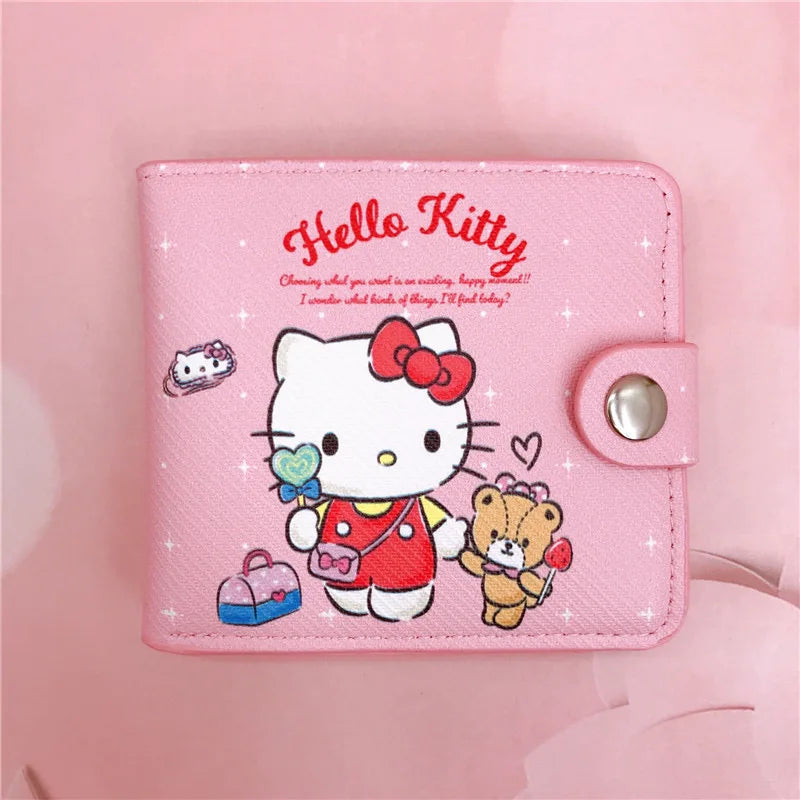 Sanrio Hello Kitty Cinnamoroll My Melody Kuromi New Pu Casual Money Bag Coin Purse Card package Wallet With Buttons 