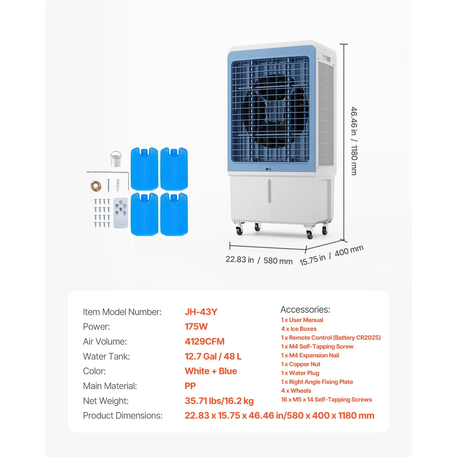 Evaporative Air Cooler 3100 CFM with 9 Gal Tank, Remote & Timer