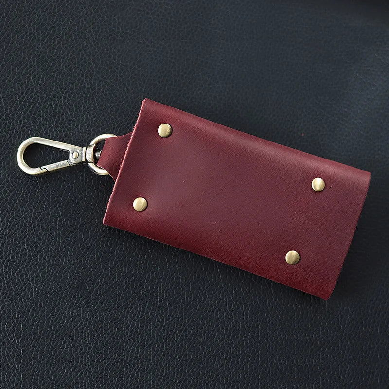 Handmade Genuine Leather Key Holder - Men's Organizer Pouch with Card Slot, Housekeeper Key Case & Wallet (Gift Ready)