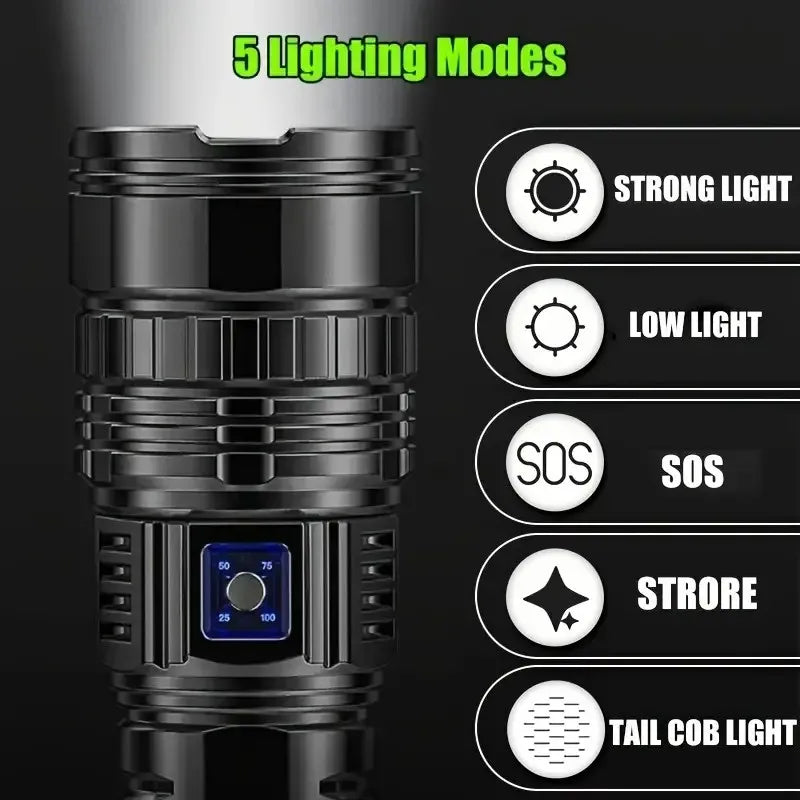 Rechargeable LED Flashlight with 200m Beam & 25000mAh Battery