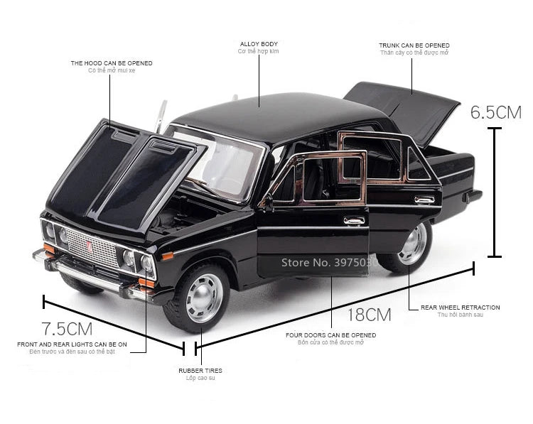 1/24 LADA 2106 Alloy Scale Car Model Diecast Vehicles Car Toys with Sound and Light Toys Collection for Boys Birthday Gift Kids