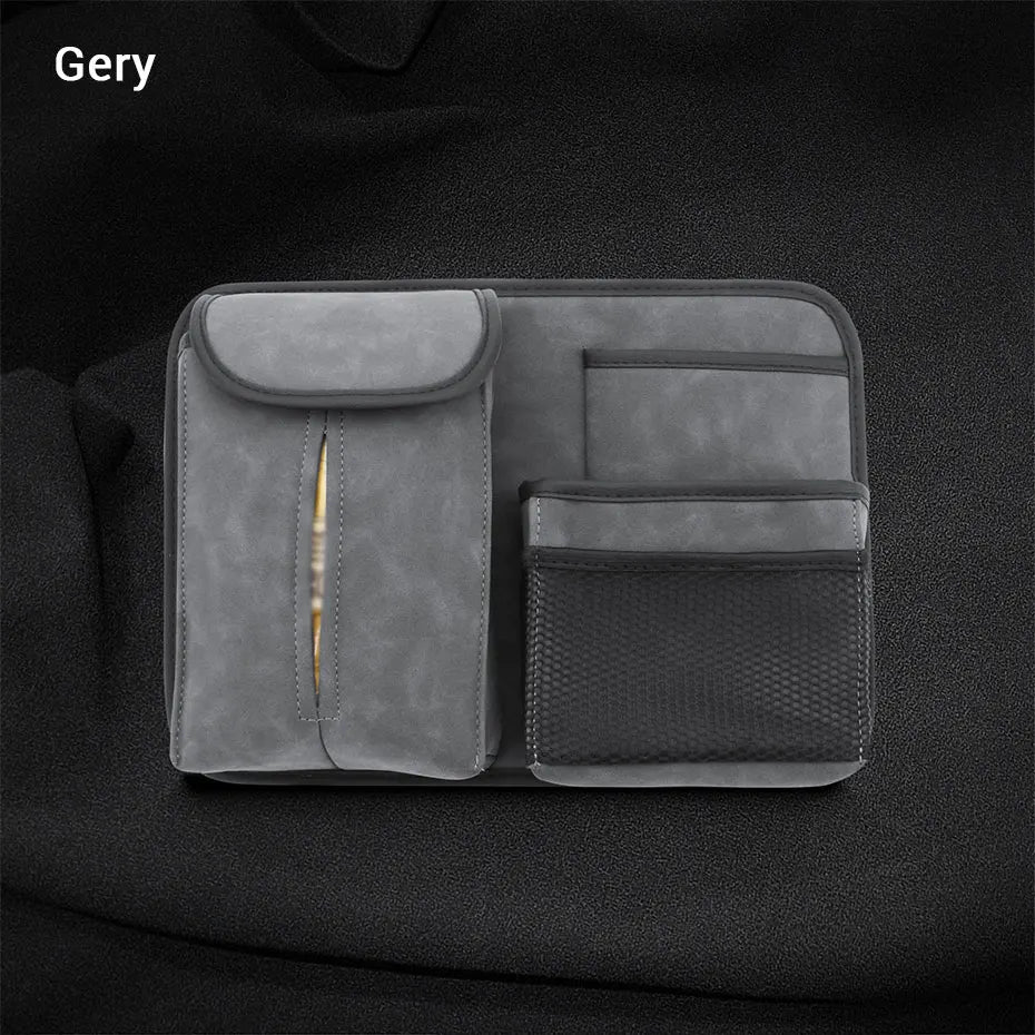SEAMETAL Car Seat Back Storage Bag Premium Suede Car Organizer Multi-Pocket Storage Pocket Hanging Back Seat Auto Tissue Holder
