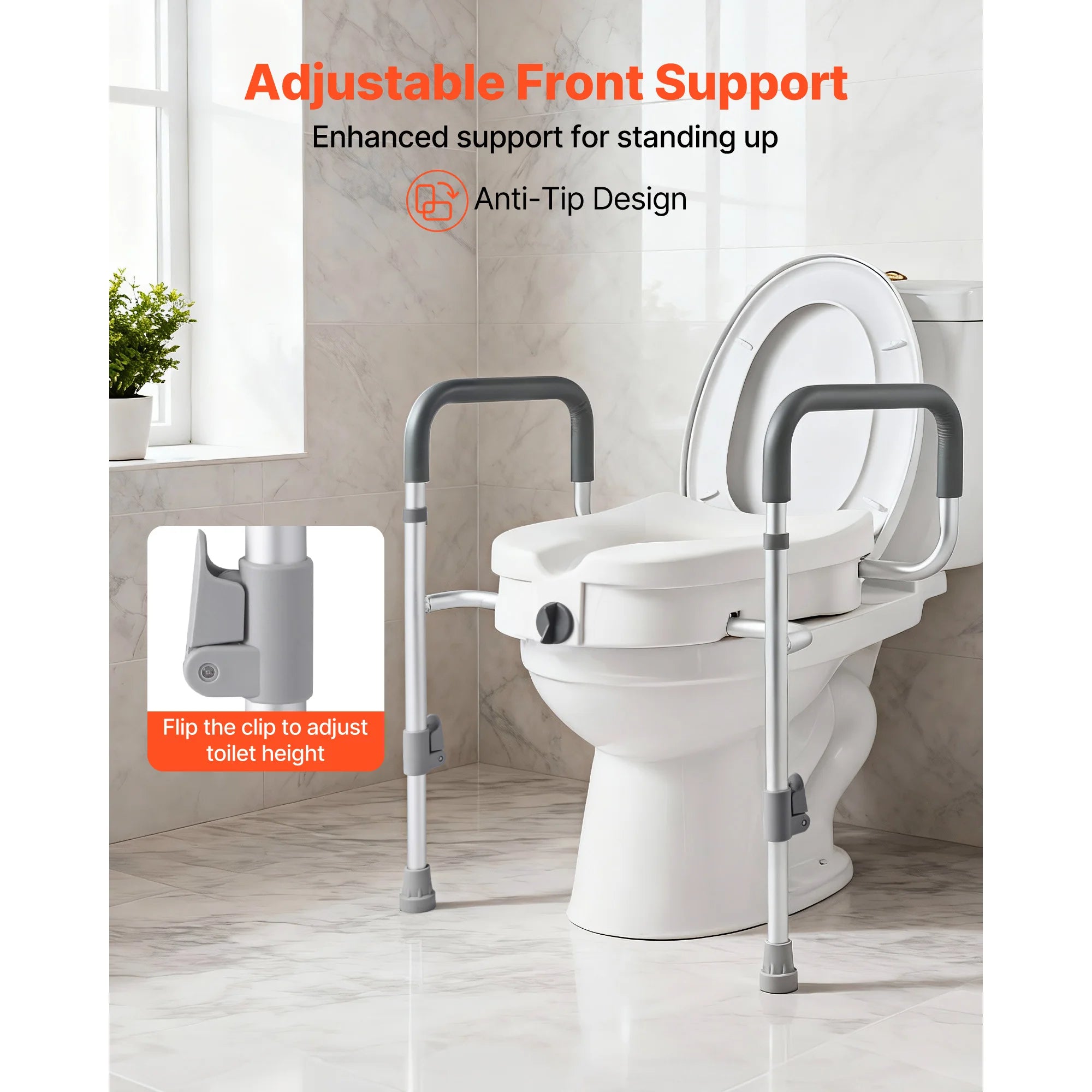 SucceBuy verhoogd toiletzitting met armleuningen, verstelbaar, draagvermogen 350 lbs, 5 inch hefhoogte met handgrepen voor senioren, ouderen en gehandicapten