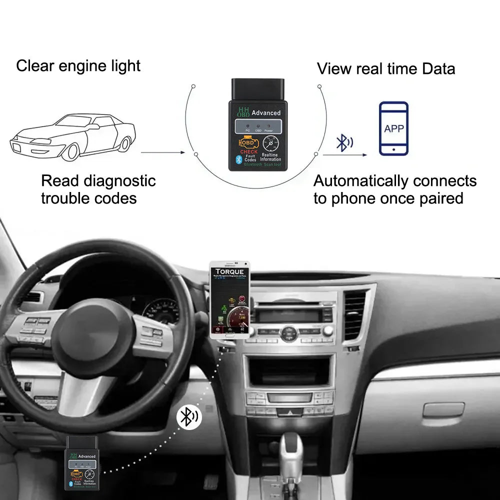 Bluetooth OBD2 Diagnostic Adapter, 16-Pin, Black
