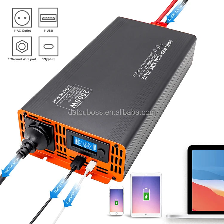 Inversor de corriente pura de onda sinusoidal de 1000W 12V/24V/48V a 120V/220V