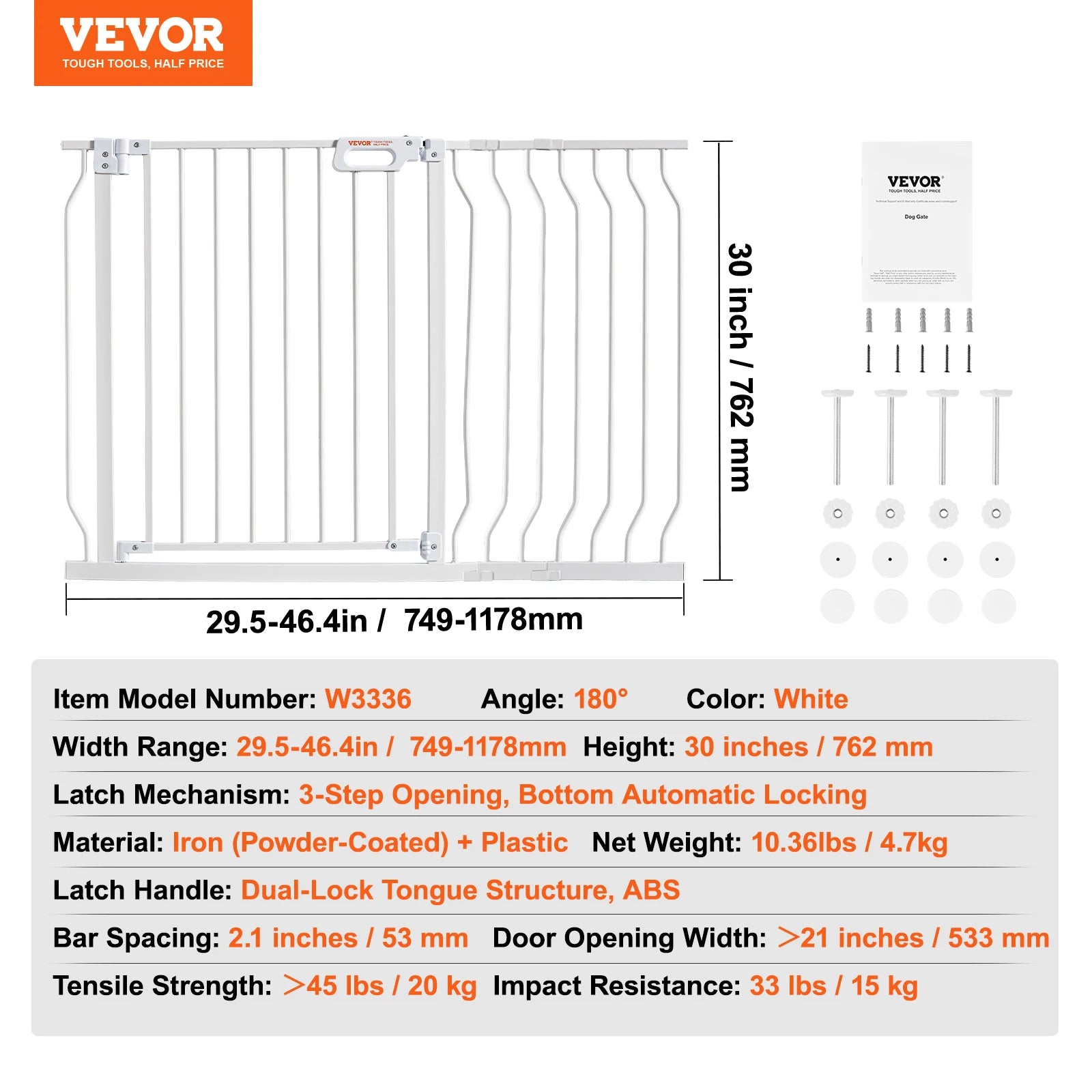Adjustable Baby Gate with Auto-Close Door for Stairs and Doorways