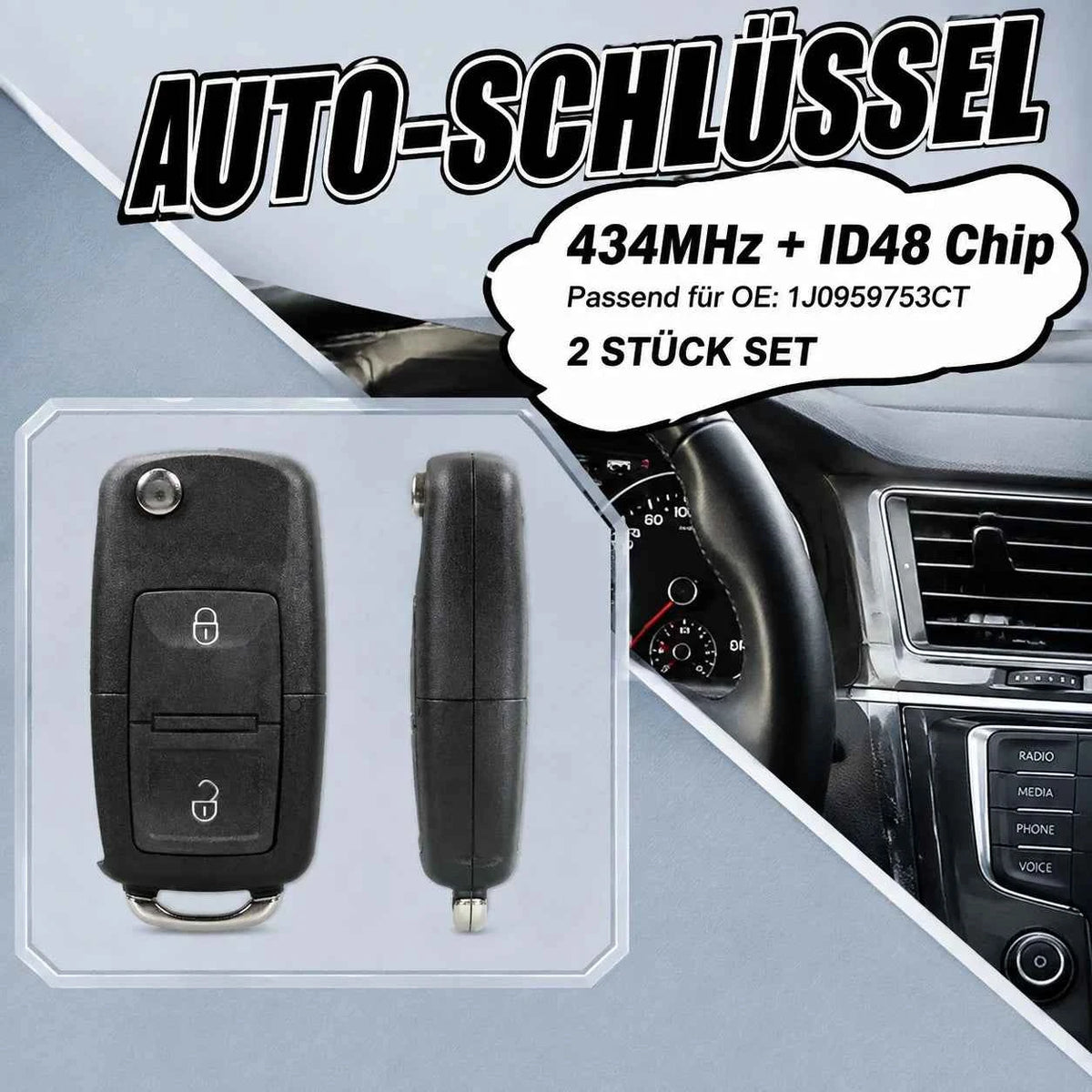 Universal 2 Button Remote Key Fob Transmitter 433MHz Replacement 2 Set