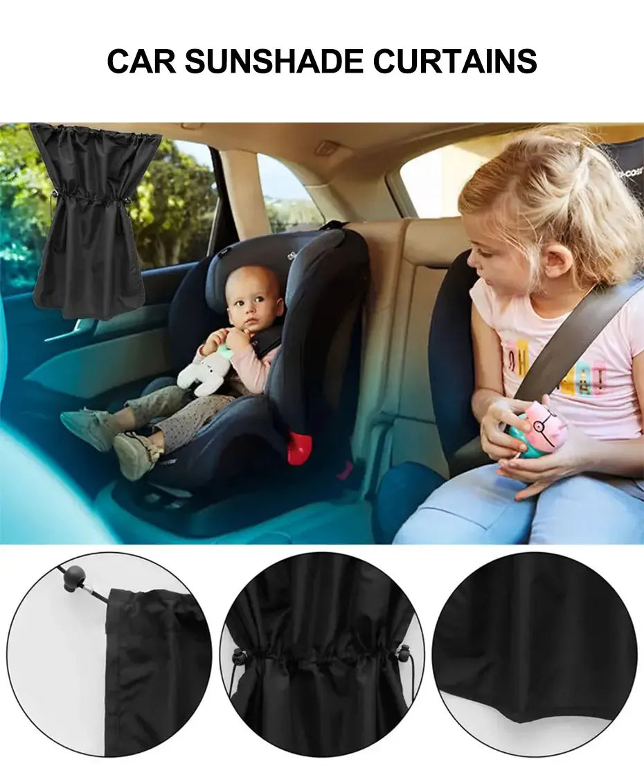 SEAMETAL 2Pcs Car Sun Shade Curtains Side Window Sunshade Summer Sun Protection 95% Light/UV Blocking Auto Privacy Blind Curtain