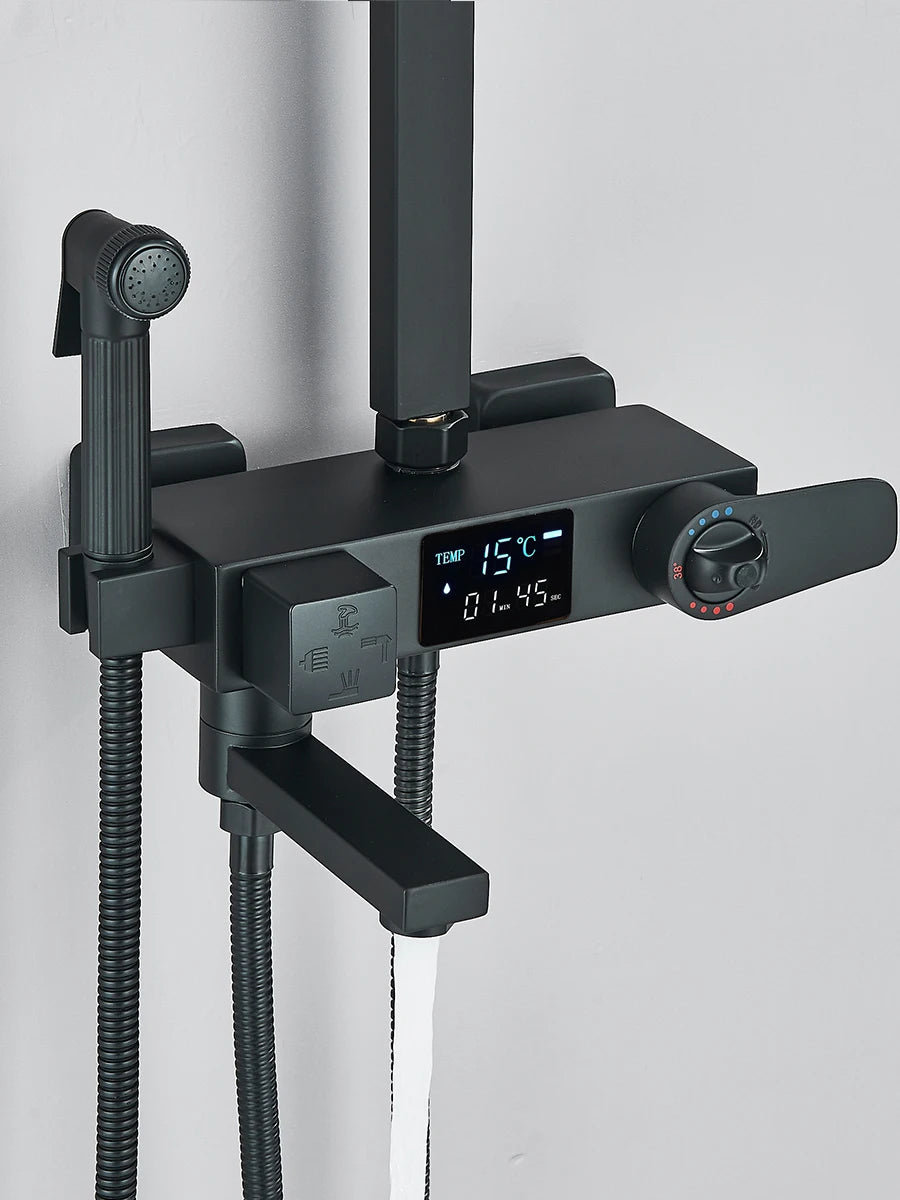 Black Digital Display Thermostatic Shower Faucet Set