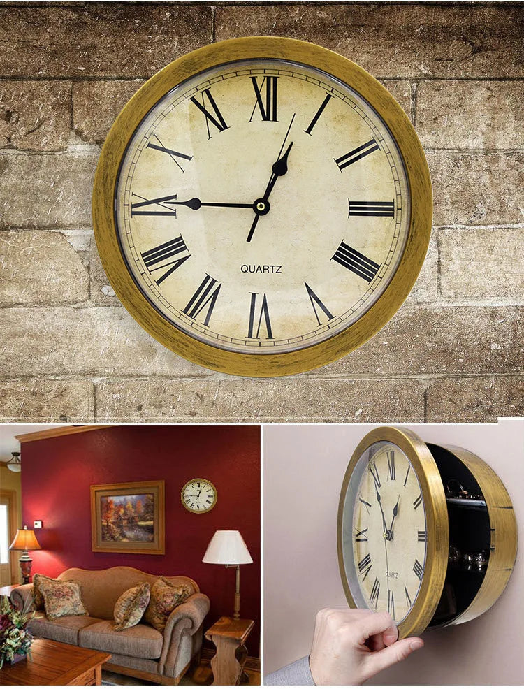 Horloge murale cachée avec coffre-fort et rangement secret pour argent liquide et objets de valeur