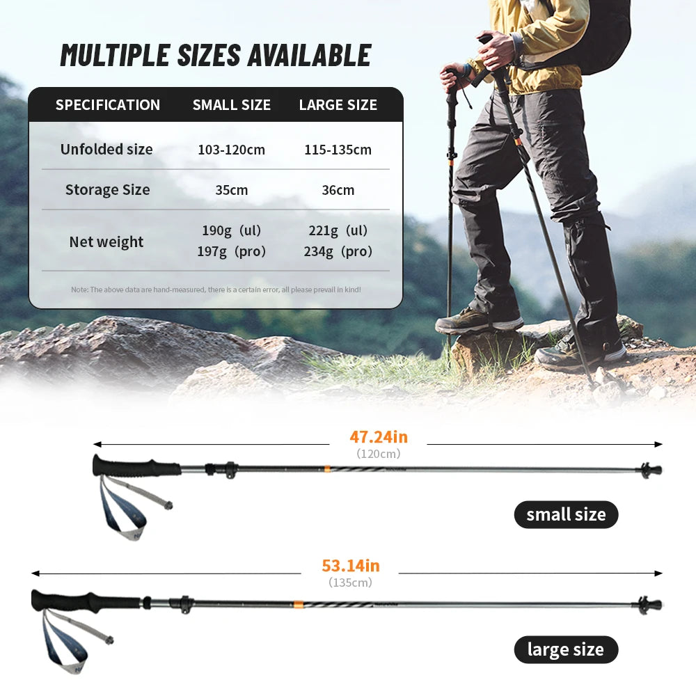Carbon Fiber Trekking Poles Adjustable 103–135cm Ultralight Hiking Sticks