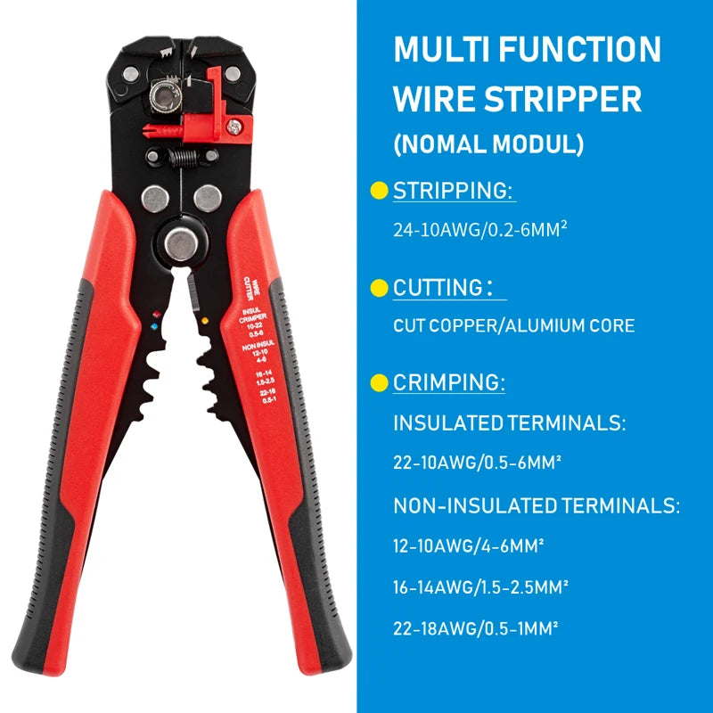 Adjustable Wire Stripping, Cutting and Crimping Pliers