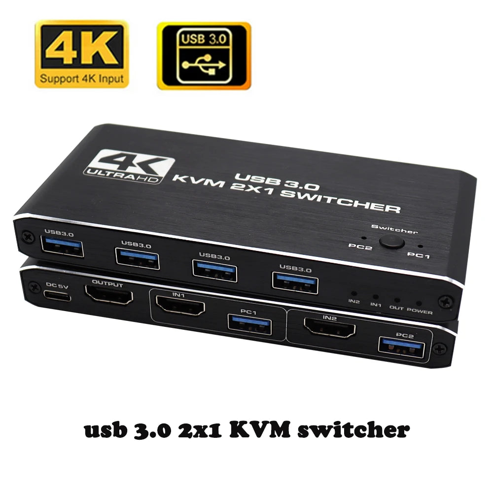 KVM διακόπτης HDMI 4K και USB 3.0 για δύο υπολογιστές