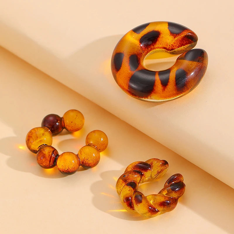 Fashion 4pcs C Shaped Acrylic Ear Clip for Women Simple Gold Silver Color No Pierced Round Earrings Punk Female Jewelry