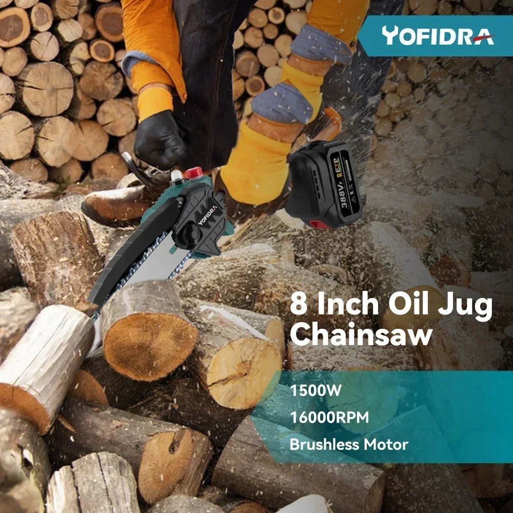 8 Inch Brushless Electric Saw Cordless Oiler Handheld Garden Wood Cutting Logging Chainsaw Power Tool For Makita 18V Battery Pin