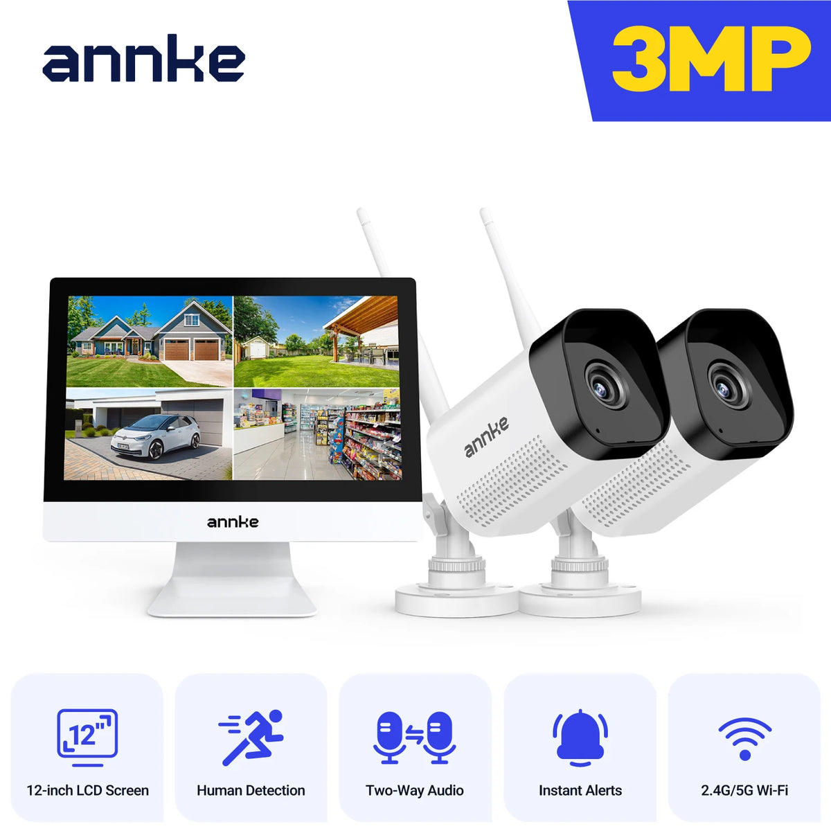 8MP WiFi Security Camera System with 12 Inch LCD