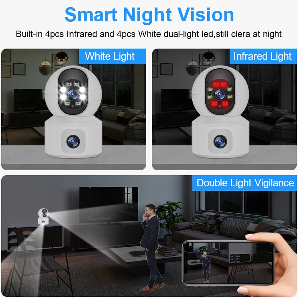 Caméra de sécurité WiFi à double objectif 6MP avec suivi automatique et audio