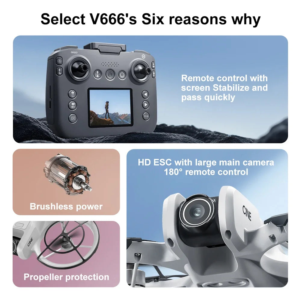 Lenovo V666 4K WiFi Drone with Obstacle Avoidance & Brushless Motor
