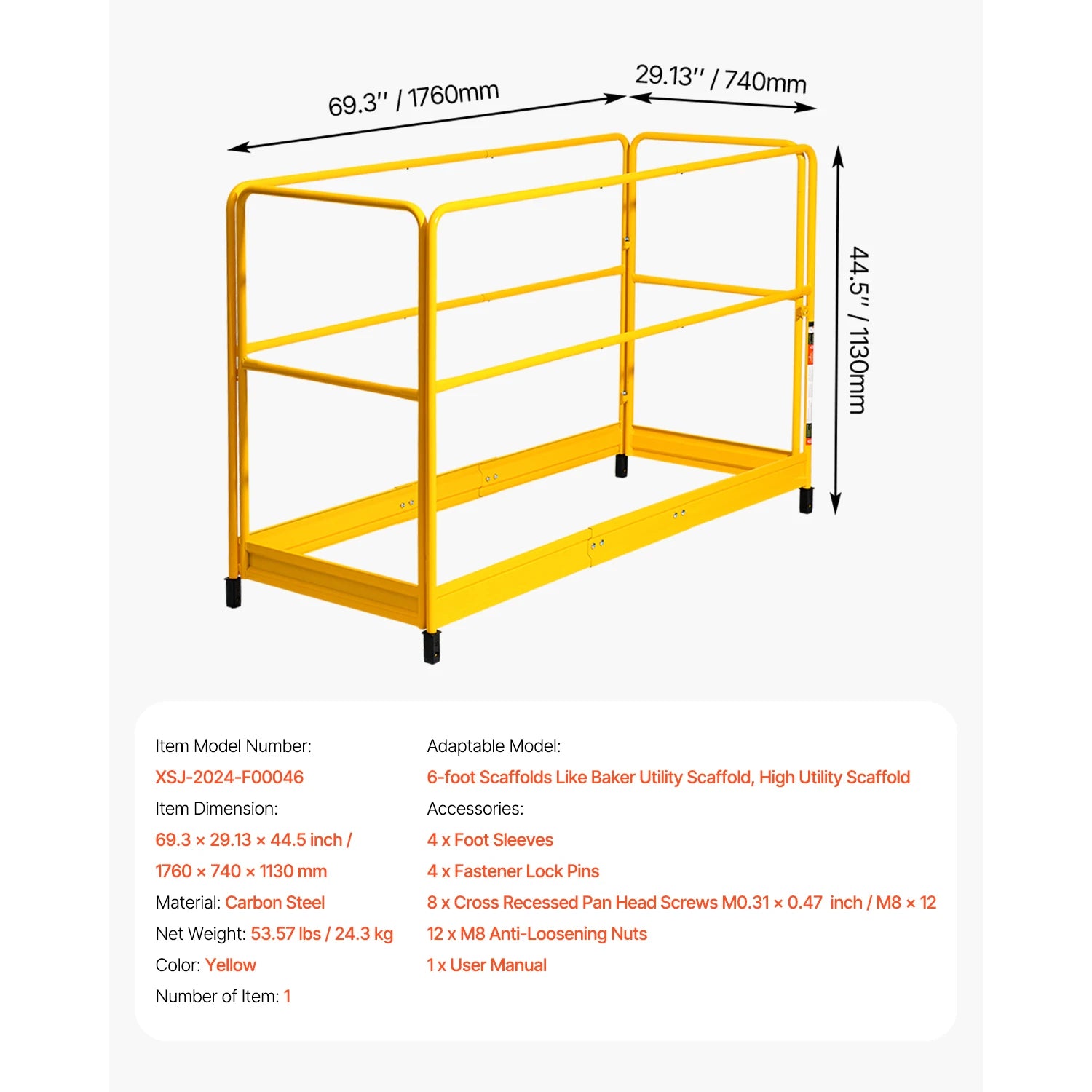6ft Scaffolding Safety Guardrail System with Carbon Steel Frame