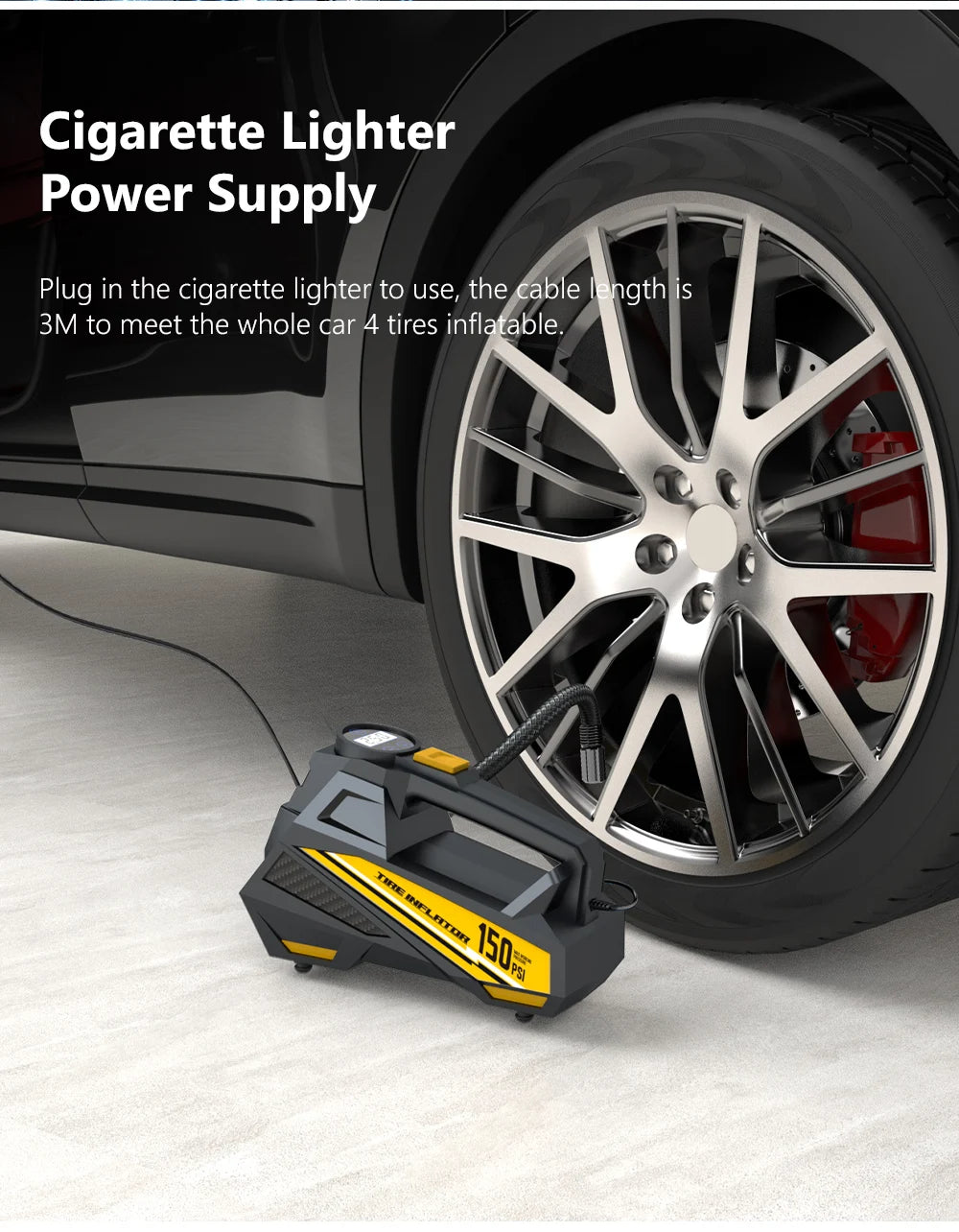 Corded Portable Car Air Pump 12V 150PSI Tire Inflator
