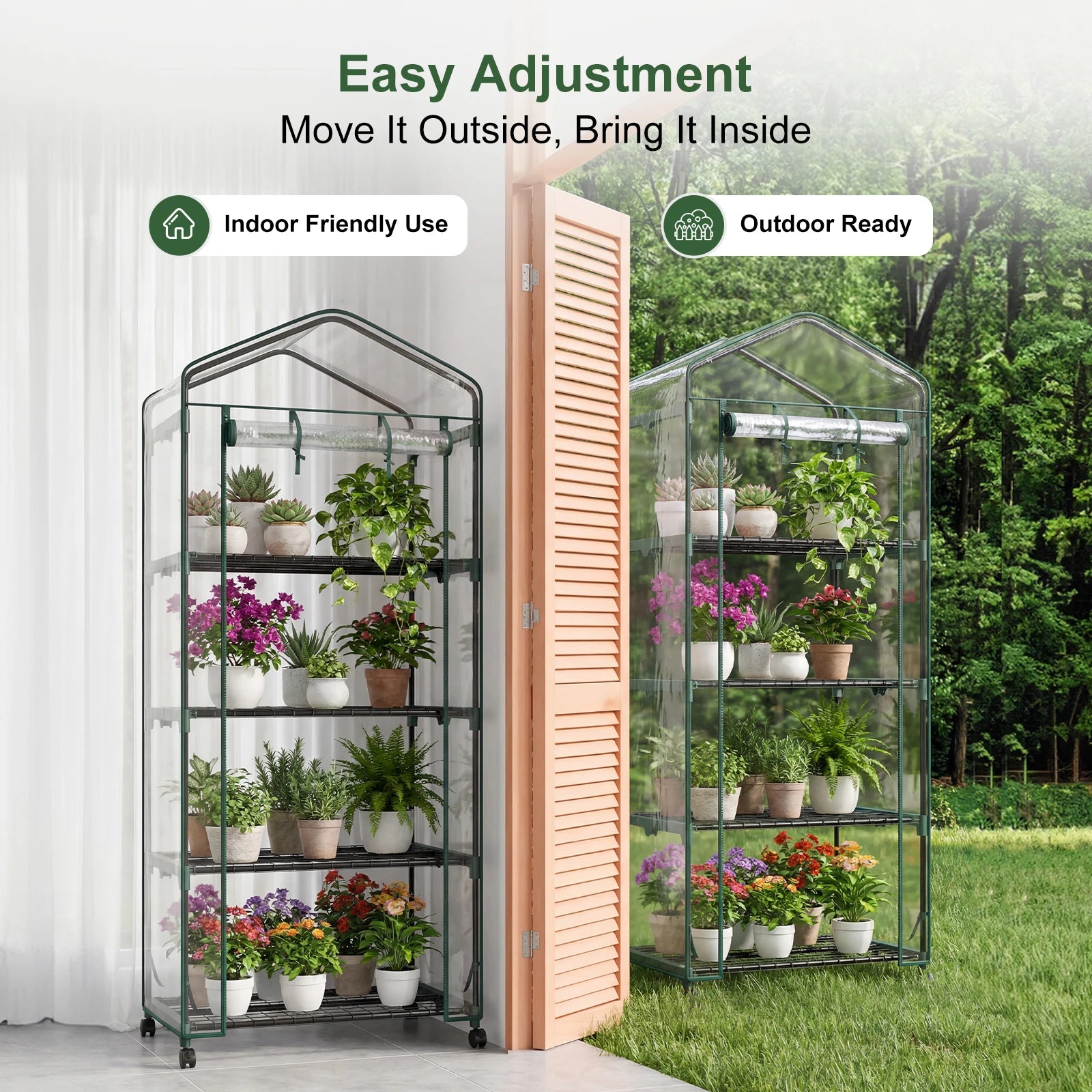 27-Inch 4-Tier Portable Greenhouse with Wheels Indoor Outdoor Rack