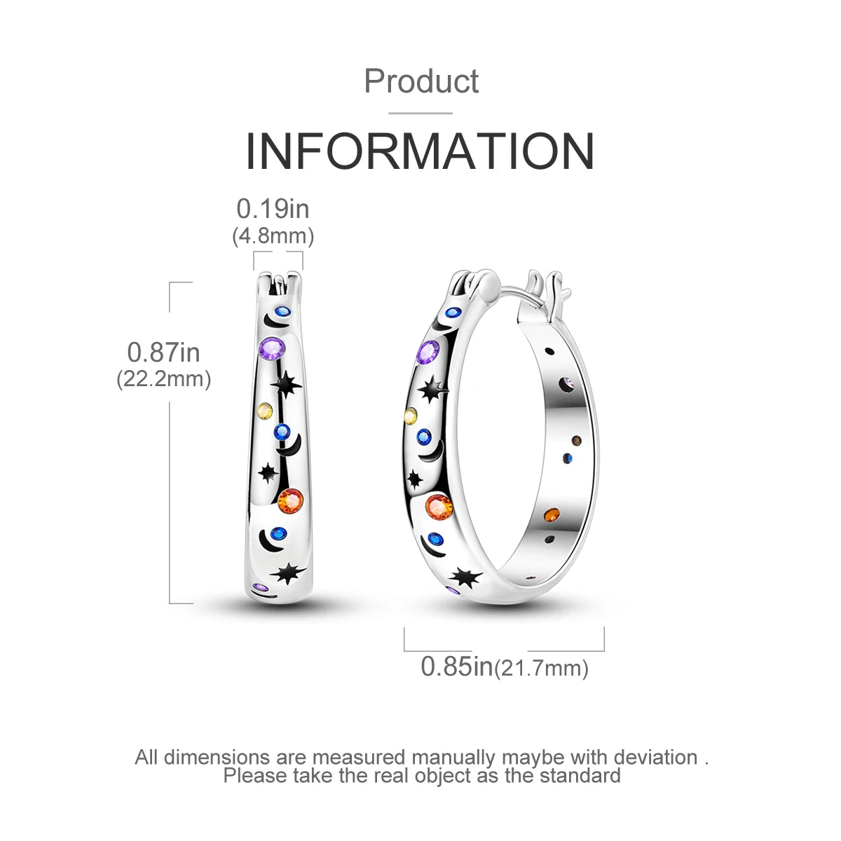 925 Sterling Silver Colored Zirconium Stars Hoop Earrings For Women Jewelry Anniversary WeddingMaking Jewelry Gift