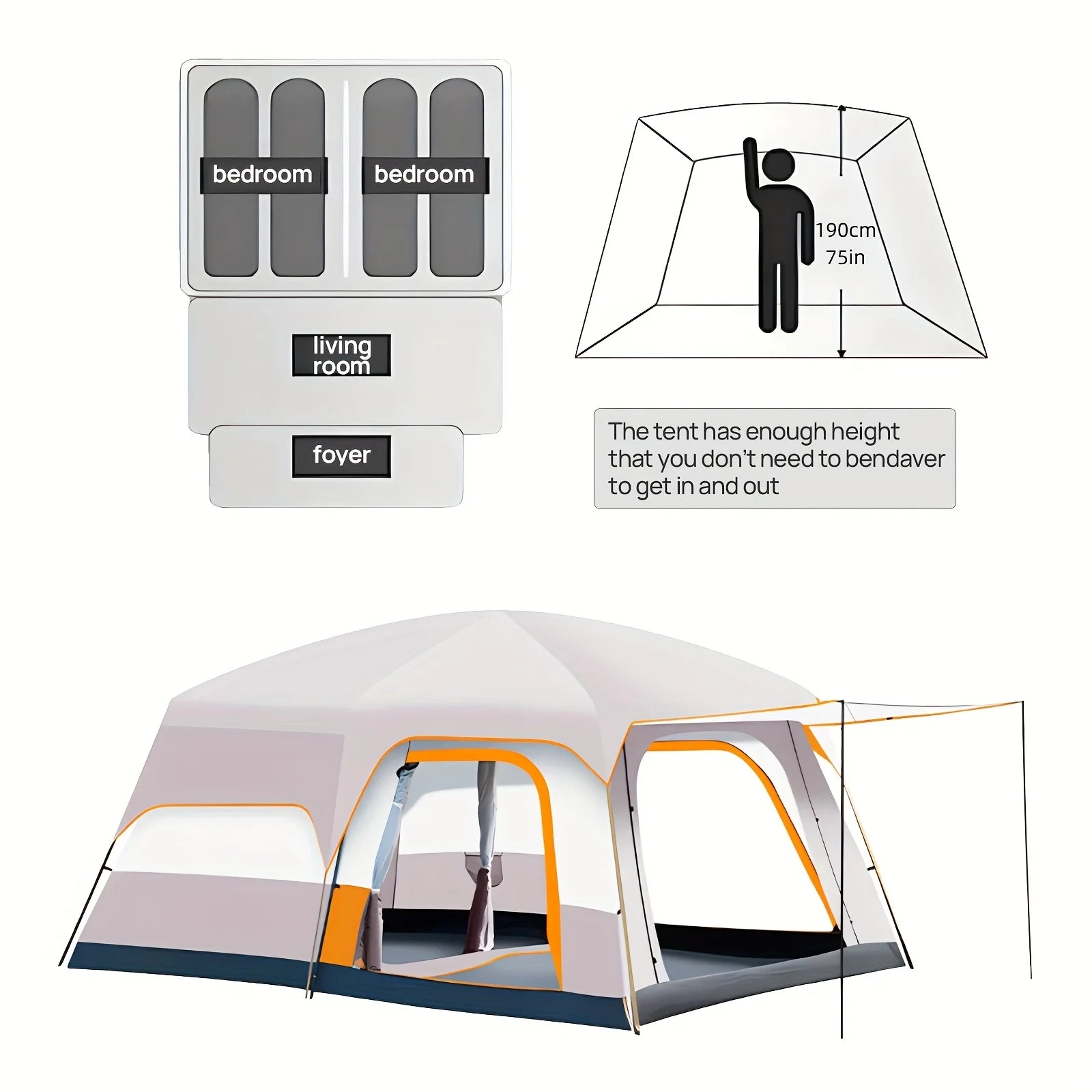 3-4 Person Camping Tent with Sun Protection & Mosquito Netting