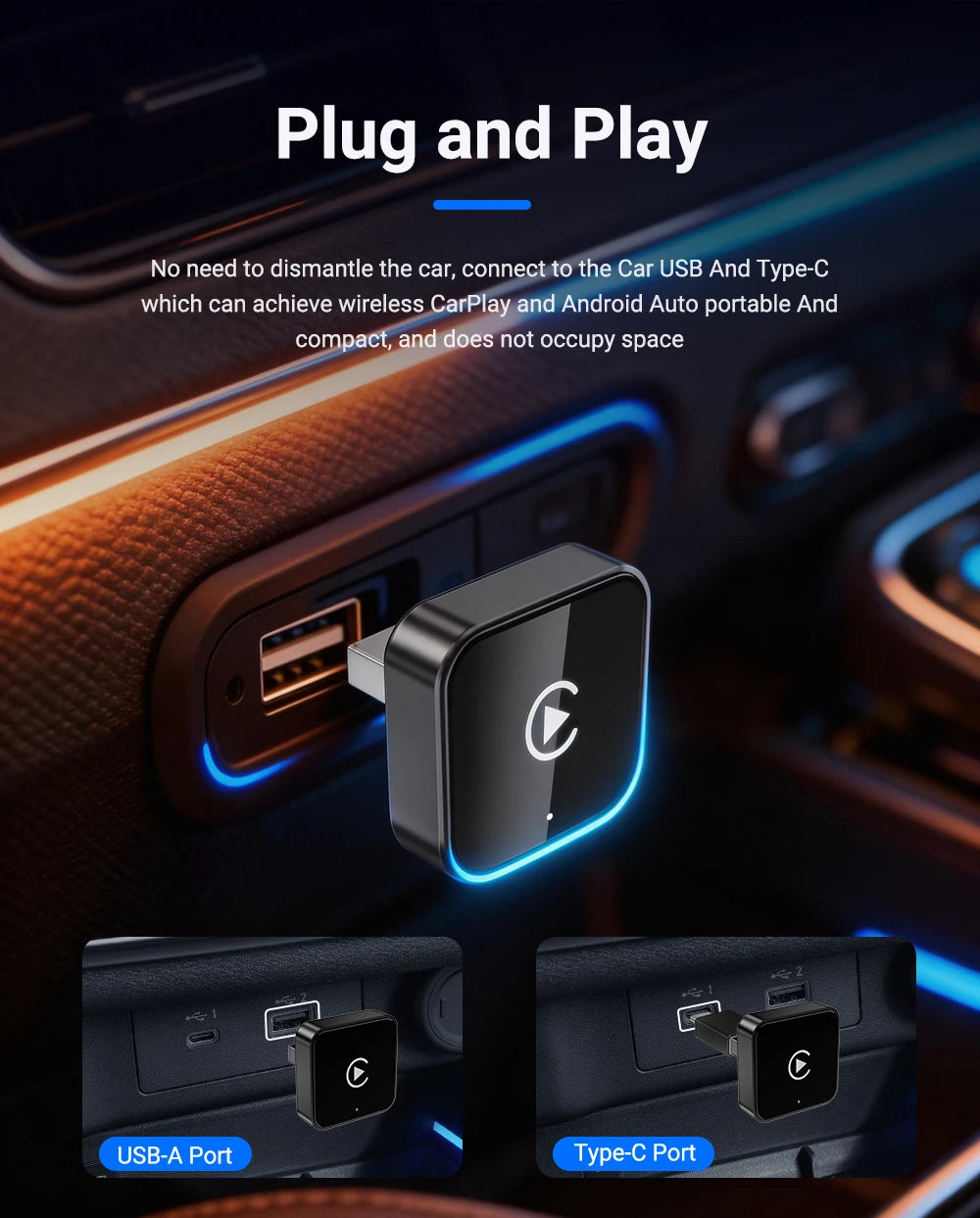 XUDA New Wireless Android Auto Adapter Smart Mini Box Plug And Play Universal For VW Toyota Nissan Honda Ford Benz 2025