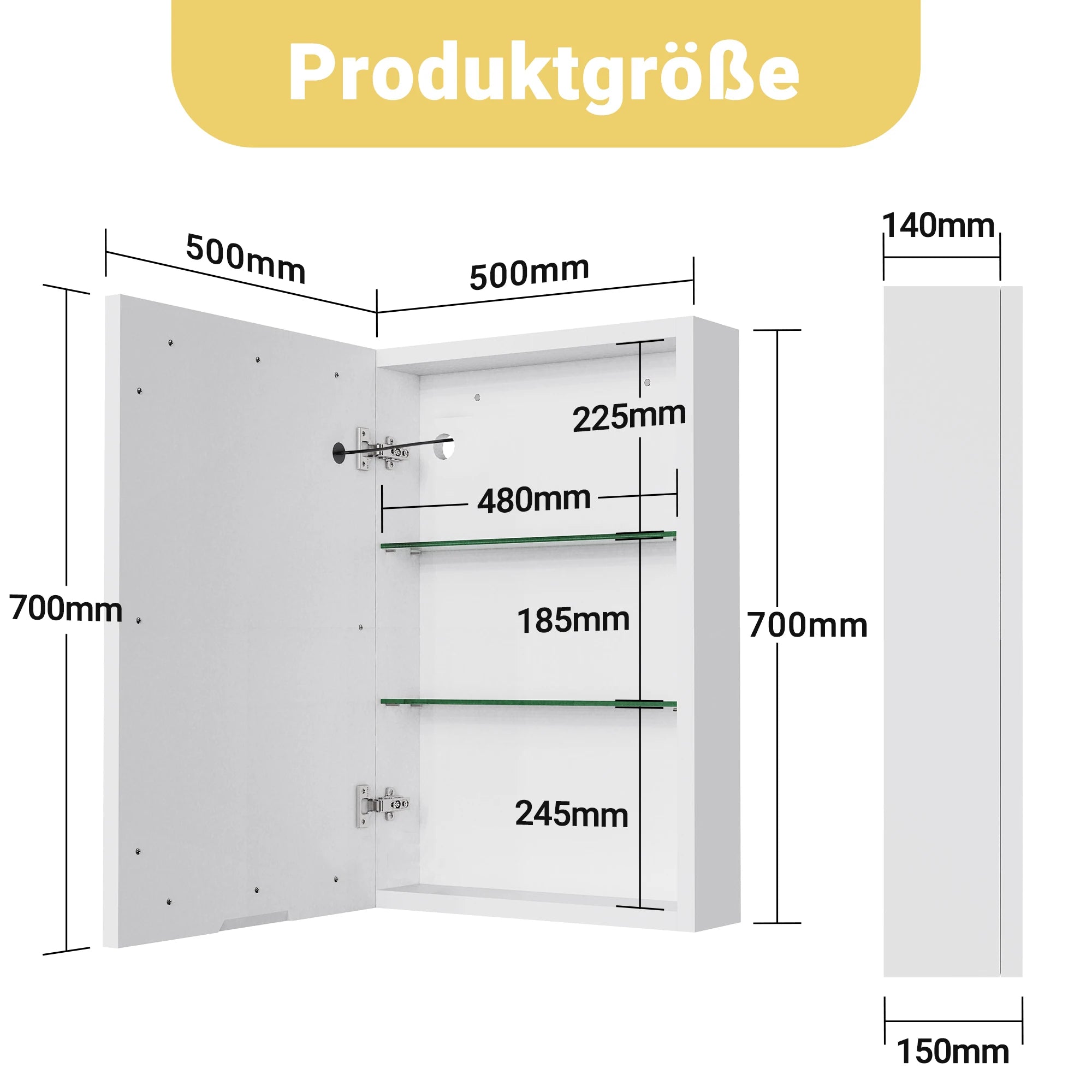 LED Bathroom Mirror Cabinet 80cm Wall Mounted with Storage Shelves