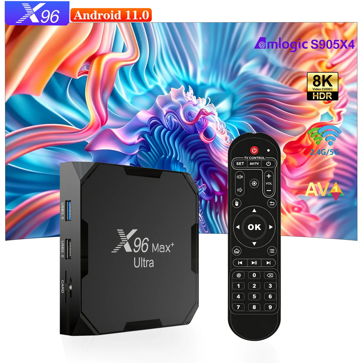 X96 Max+ Ultra Smart TV Box Amlogic S905X4 Quad Core 4GB RAM 32GB/64GB ROM Android 11.0 2.4G 5G WiFi BT4.X 1 4K 8K AV1 H.265 HEVC Video Decoder Home Media Player Set Top Box