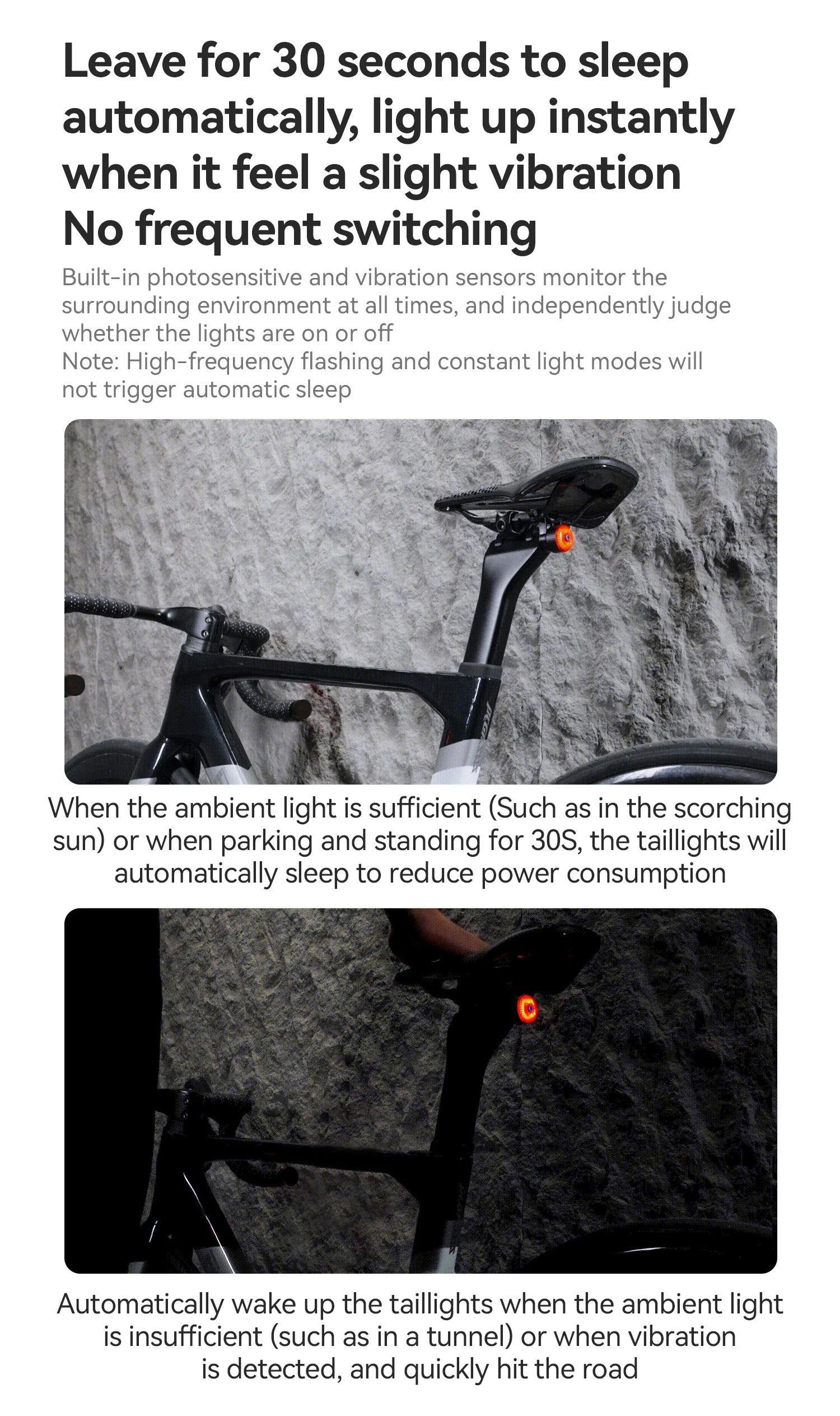 ROCKBROS Smart Bike Tail Light with Brake Sensing & Solar Power