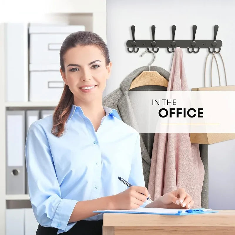 Wall-Mounted Coat Rail with Five Triple Hooks