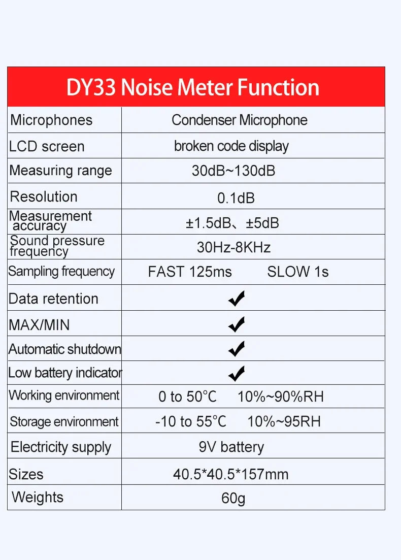 DY38 digitale geluidsniveaumeter