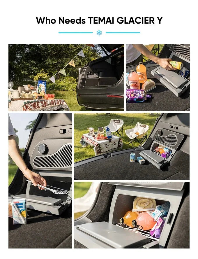 For Tesla Model Y 2021-2026 (Juniper)16L Compressor Fridge,Refrigerant & Bluetooth-Not for Berlin Factory Juniper 7-Seat Camping