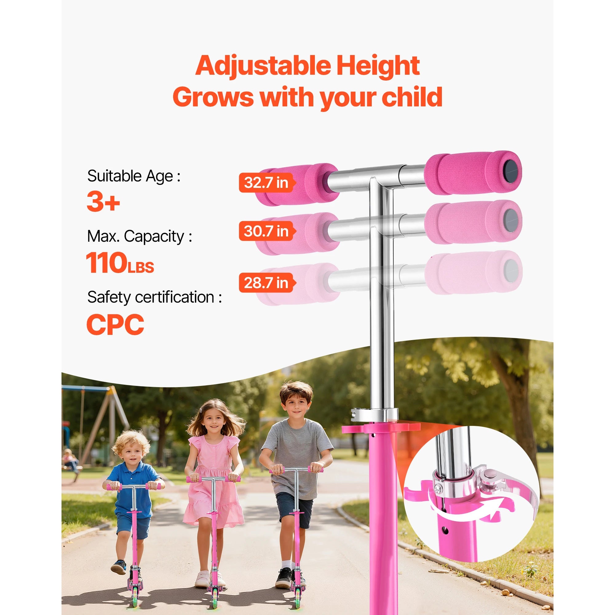 SucceBuy Kick Scooter gyerekeknek 3歲+, 2 keréken, összecsukható, kúszó járgány lányoknak és fiúknak, állítható magasságú kormány 110 lb-ig (kb. 50 kg)ig