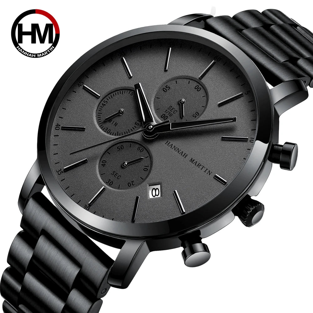 Hannah Martin Men's Stainless Steel Business Sports Quartz Watch