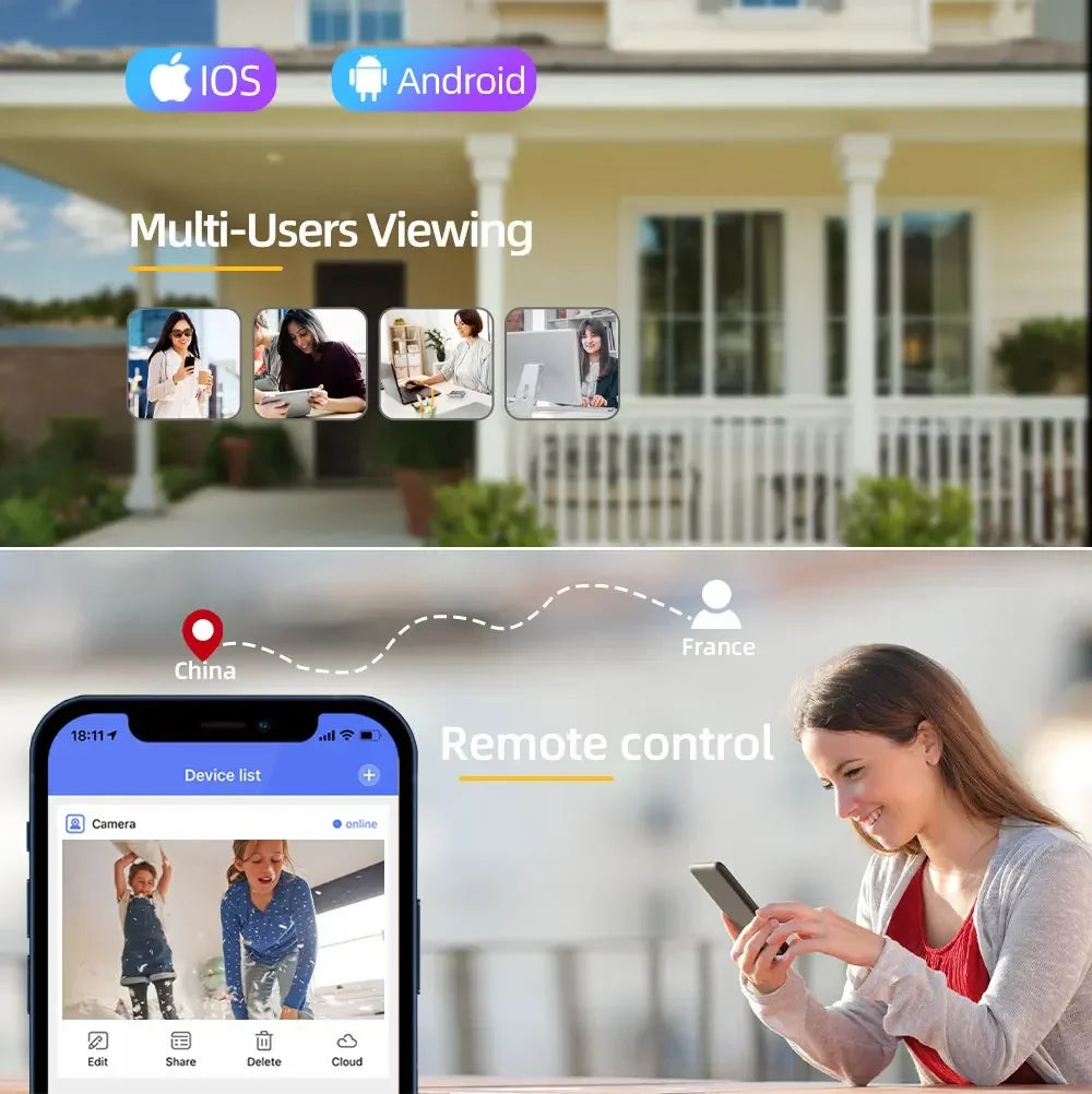 Telecamera di sicurezza PTZ WiFi a doppia lente 8MP con tracciamento automatico