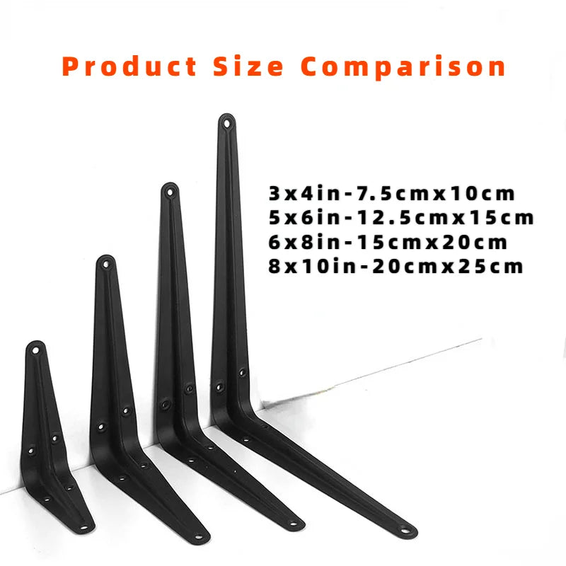 Black L-Shaped Shelf Brackets, Pack of 10