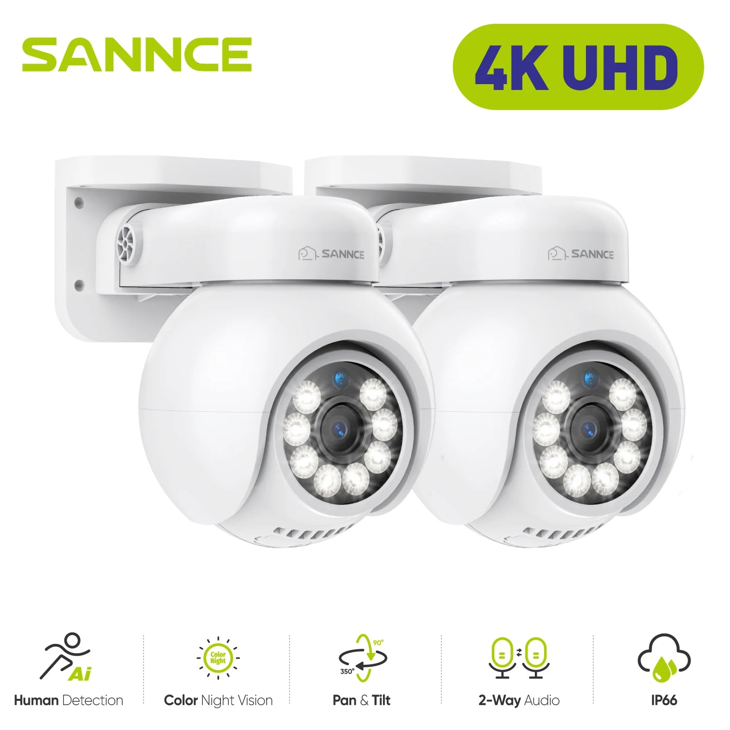 SANNCE 4K PoE Security Camera with Audio, Night Vision, IP66