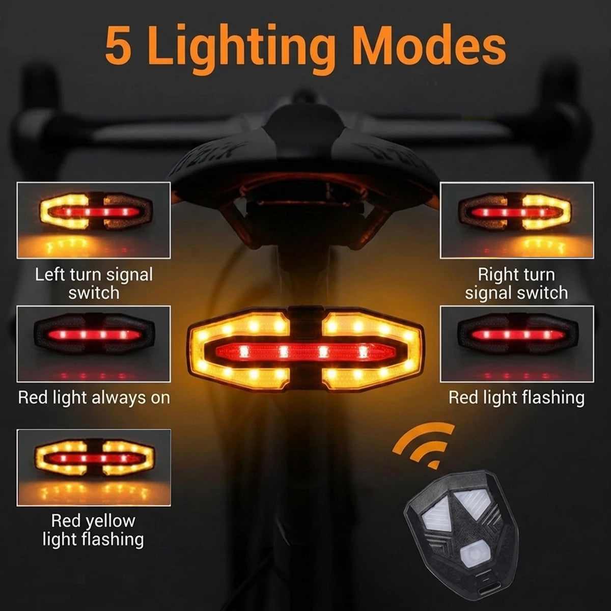 Luz trasera de bicicleta con control remoto y señales de giro