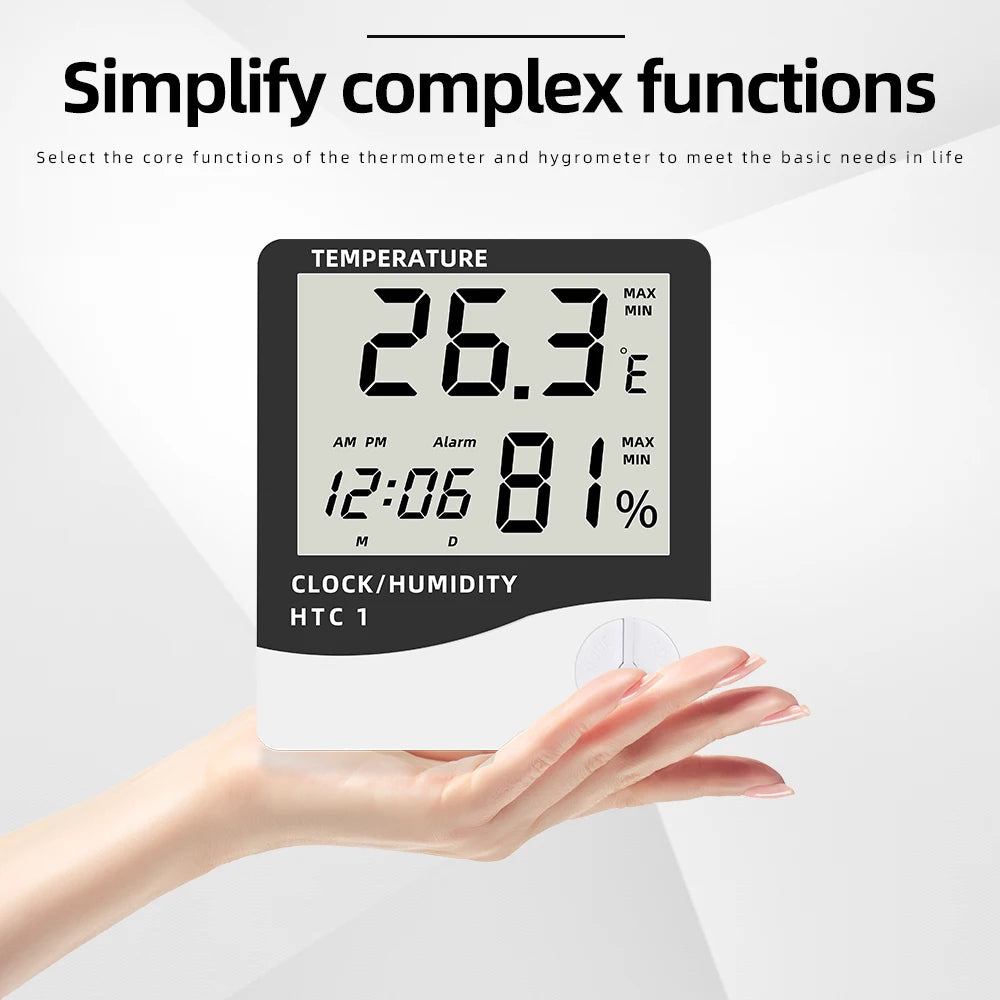 LCD Digital Temperature Humidity Meter HTC-2/HTC-1 Home Indoor Outdoor Hygrometer Thermometer Weather Station with Clock
