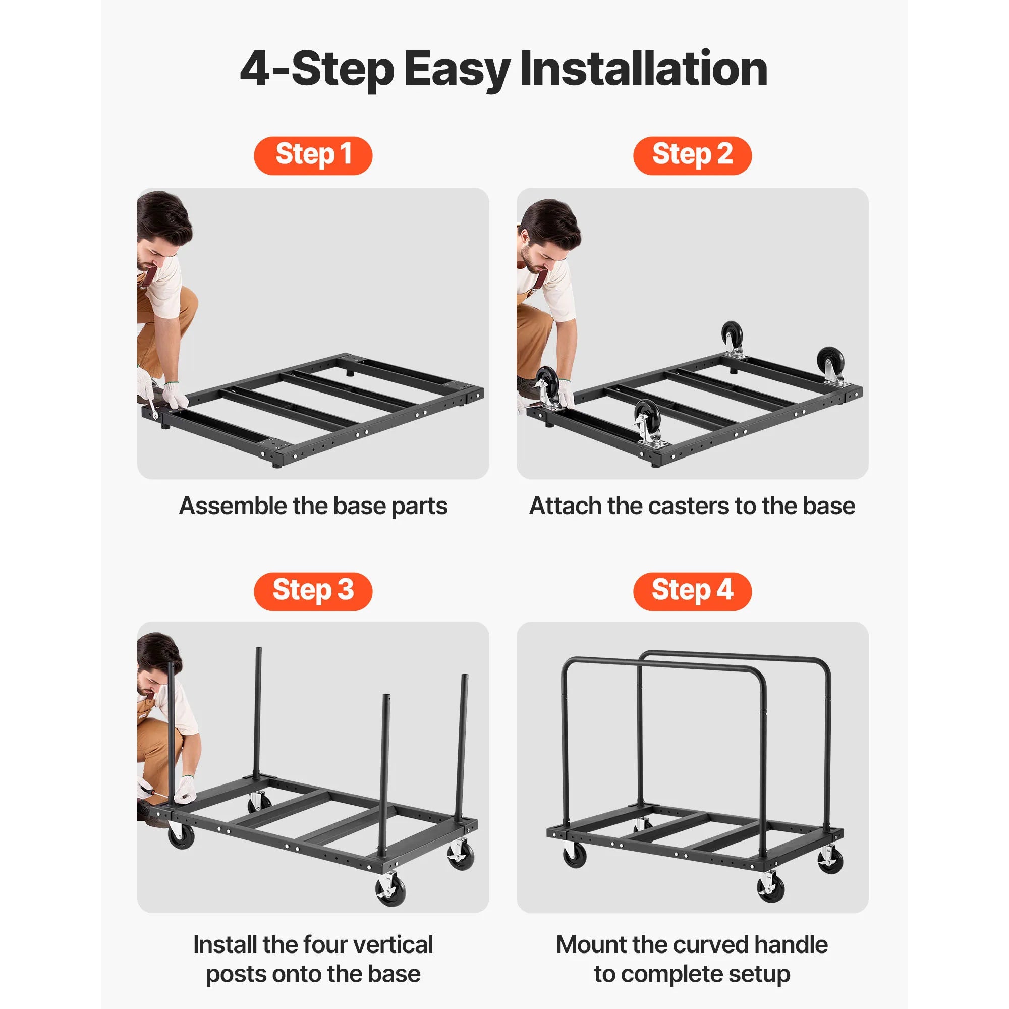 1800 lb Drywall Panel Dolly Cart with Swivel Casters & Strap