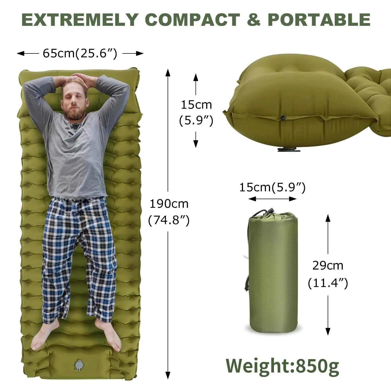 Inflatable Camping Mattress with Built-In Pillow and Pump