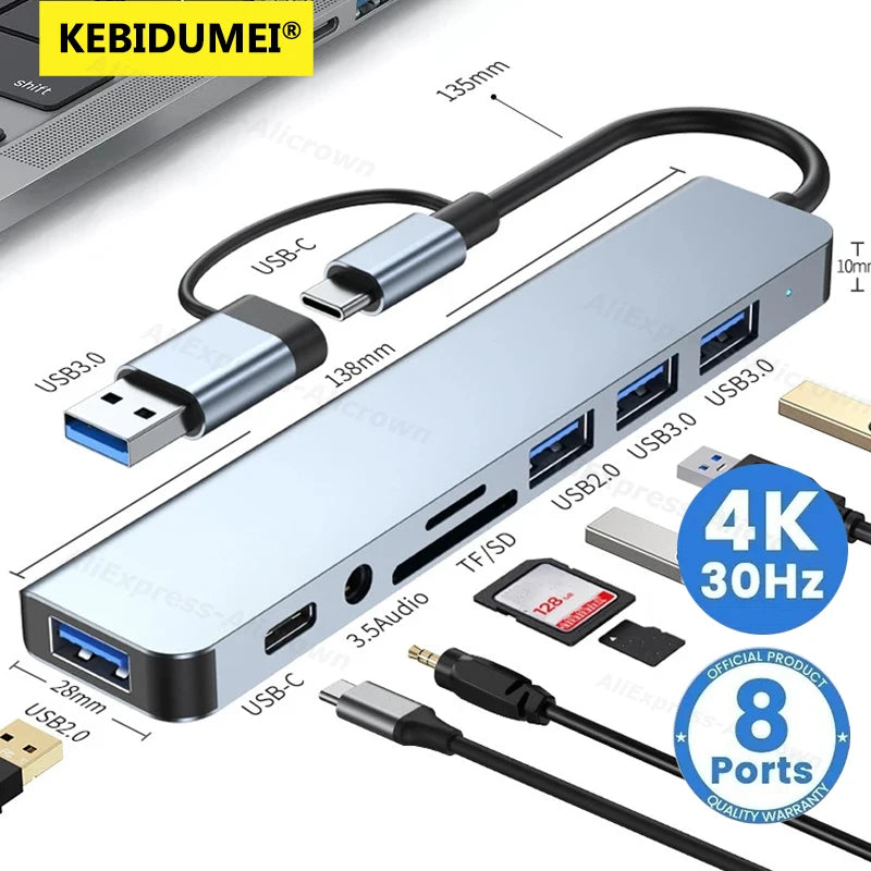 Multiport USB-A/USB-C Hub, Four Layout Options